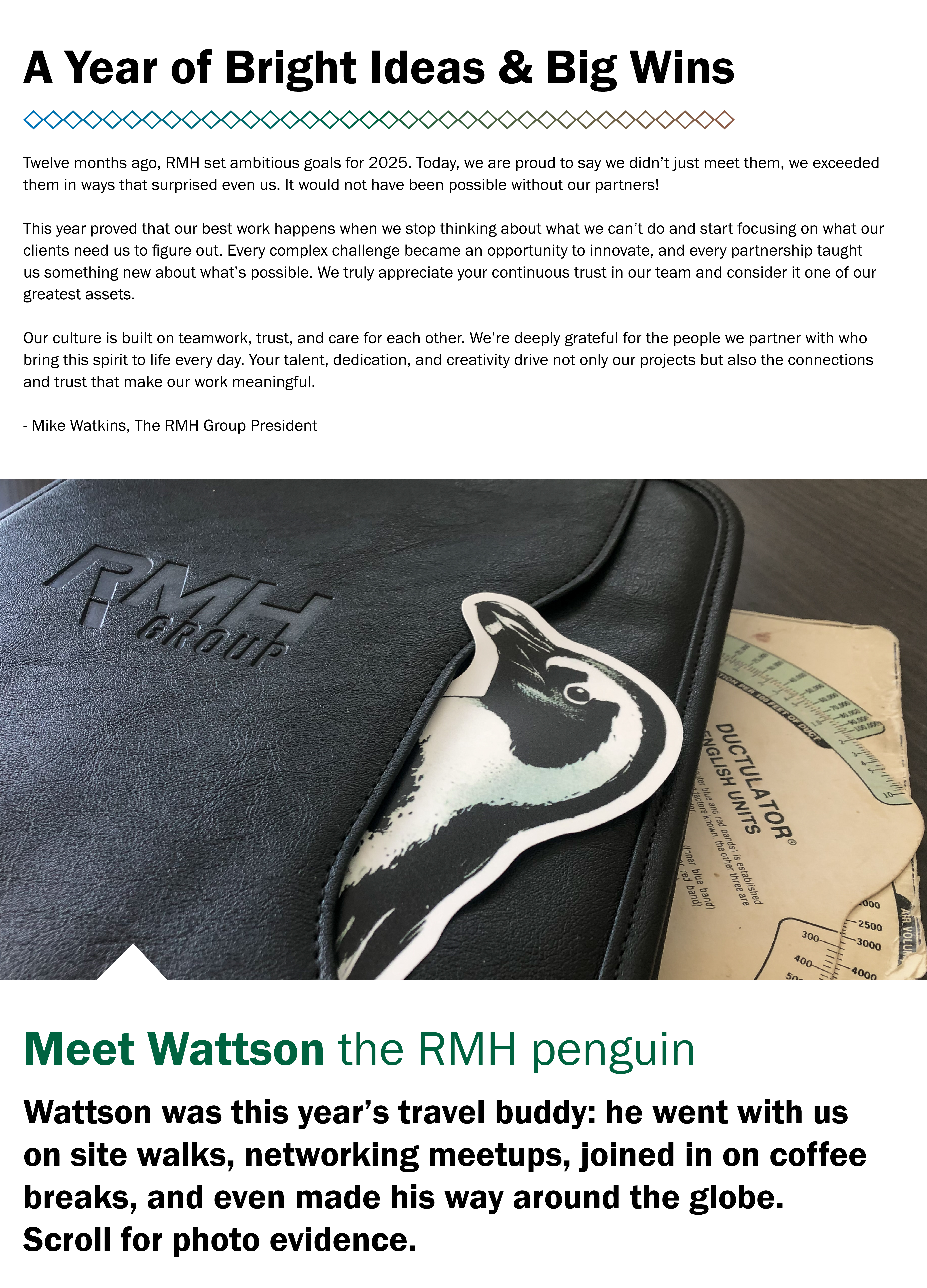 Letter from the President of The RMH Group